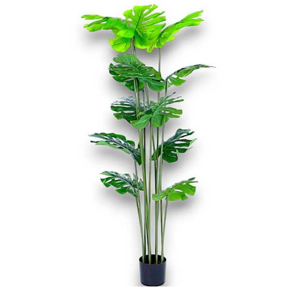 De Gardenia 106 cm Artificial Palm Plant with Faux Turtle Leaf & Monstera – 12 Tropical Leaves in Black Pot | Realistic Outdoor & Indoor Greenery for Home, Office & Garden Décor