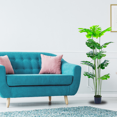 De Gardenia 106 cm Artificial Palm Plant with Faux Turtle Leaf & Monstera – 12 Tropical Leaves in Black Pot | Realistic Outdoor & Indoor Greenery for Home, Office & Garden Décor