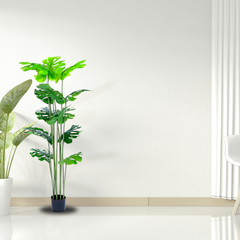 De Gardenia 106 cm Artificial Palm Plant with Faux Turtle Leaf & Monstera – 12 Tropical Leaves in Black Pot | Realistic Outdoor & Indoor Greenery for Home, Office & Garden Décor