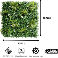 De Gardenia 100x100cm Artificial Greenery Wall Panel – Lush Faux Vertical Garden Mat for Wall, Balcony, Fence & Home Décor