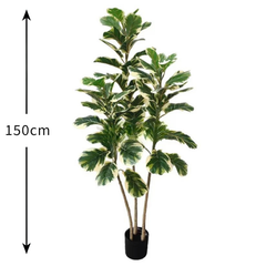 De Gardenia Variegated Fiddle Leaf Fig – 150 cm Tall Artificial Plant with Pot | Lifelike Faux Indoor Decorative Greenery