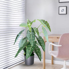 De Gardenia Alocasia Polly Artificial Plant with Pot – 80cm Tall Faux African Mask Plant with Bold Veined Leaves | Indoor Tropical Plant for Home & Office Decor
