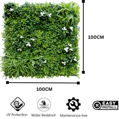 De Gardenia 100x100cm Artificial Greenery Wall Panel – Lush Faux Vertical Garden Mat for Wall, Balcony, Fence & Home Décor