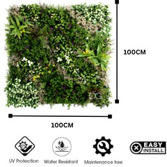 De Gardenia 100x100cm Artificial Greenery Wall Panel – Lush Faux Vertical Garden Mat for Wall, Balcony, Fence & Home Décor