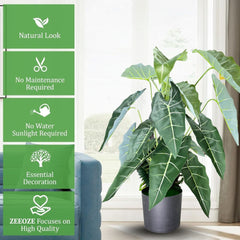 De Gardenia Alocasia Polly Artificial Plant with Pot – 80cm Tall Faux African Mask Plant with Bold Veined Leaves | Indoor Tropical Plant for Home & Office Decor