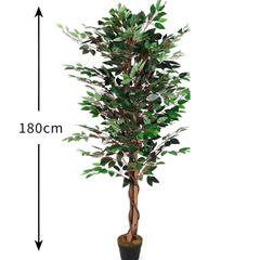 De Gardenia 180cm Artificial Ficus Tree – Extra Tall Lifelike Faux Indoor Plant Without Pot for Home, Office & Hotel Décor