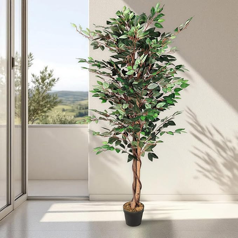 De Gardenia 180cm Artificial Ficus Tree – Extra Tall Lifelike Faux Indoor Plant Without Pot for Home, Office & Hotel Décor