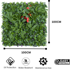 De Gardenia 100x100cm Artificial Greenery Wall Panel – Lush Faux Vertical Garden Mat for Wall, Balcony, Fence & Home Décor
