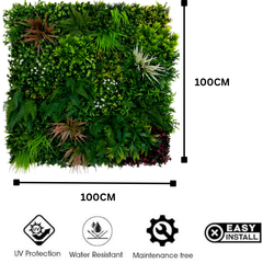 De Gardenia 100x100cm Artificial Greenery Wall Panel – Lush Faux Vertical Garden Mat for Wall, Balcony, Fence & Indoor-Outdoor Décor