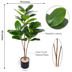 De Gardenia 3.2 FT Artificial Rubber Fig Tree – Faux Indoor Plant with 32 Real-Touch Leaves | Realistic Decorative Tree for Home & Office Décor