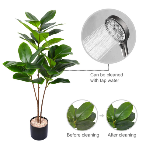 De Gardenia 3.2 FT Artificial Rubber Fig Tree – Faux Indoor Plant with 32 Real-Touch Leaves | Realistic Decorative Tree for Home & Office Décor