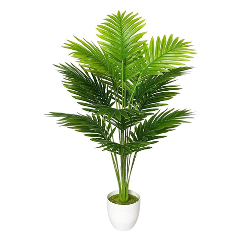 De Gardenia Artificial Areca Palm Plant with White Pot – 75 cm Tall Realistic Faux Green Plant for Indoor & Outdoor Decor