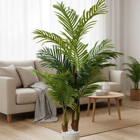 De Gardenia Bamboo Areca Palm with Pot – 140 cm Tall Artificial Plant | Elegant Faux Tropical Greenery for Home & Office Décor