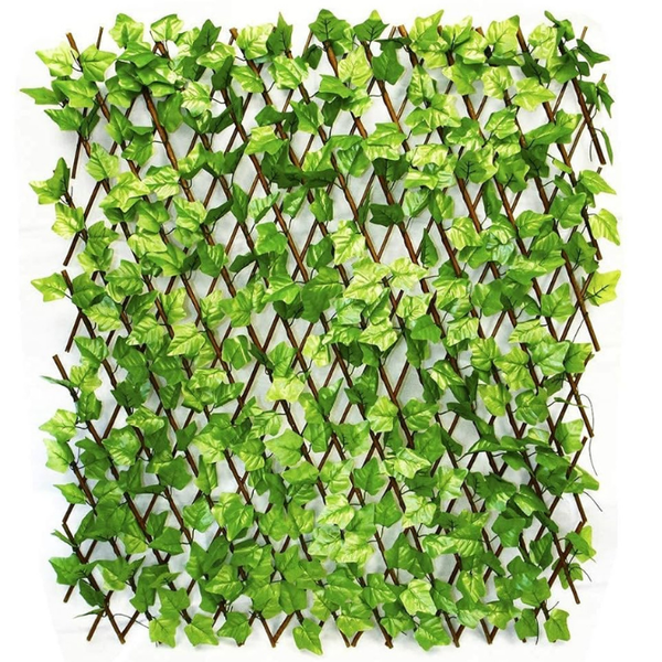 De Gardenia 200x100cm Expandable Wooden Trellis with Artificial Green Leaves – Privacy Screen, Balcony Fence & Wall Décor