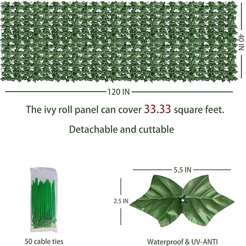 De Gardenia Artificial Ivy Leaf Mat – 1m x 3m Faux Green Privacy Screen for Balcony, Wall Décor & Vertical Garden Backdrops