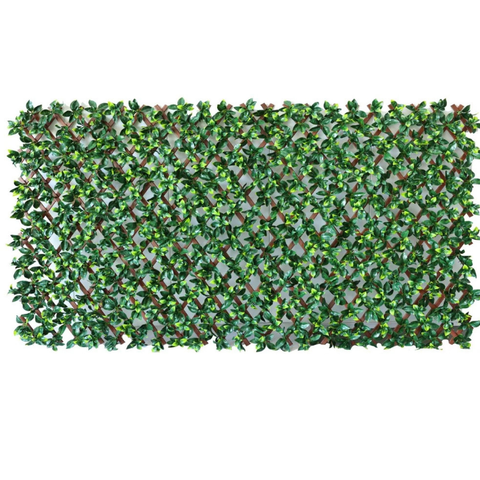 De Gardenia 200x100cm Expandable Wooden Trellis with Artificial Green Leaves – Privacy Screen, Balcony Fence & Wall Décor