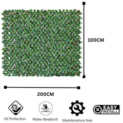De Gardenia 200x100cm Expandable Wooden Trellis with Artificial Green Leaves – Privacy Screen, Balcony Fence & Wall Décor