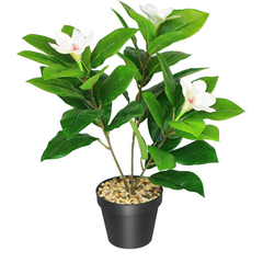 De Gardenia Artificial Magnolia Plant – 18 cm Tall Faux White Flower Plant with Black Pot | Tabletop Decorative Plant for Home & Office Décor