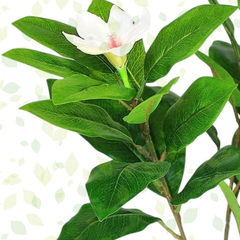 De Gardenia Artificial Magnolia Plant – 18 cm Tall Faux White Flower Plant with Black Pot | Tabletop Decorative Plant for Home & Office Décor