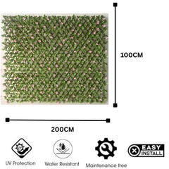 De Gardenia 200x100cm Expandable Wooden Trellis with Artificial Green Leaves – Privacy Screen, Balcony Fence & Wall Décor