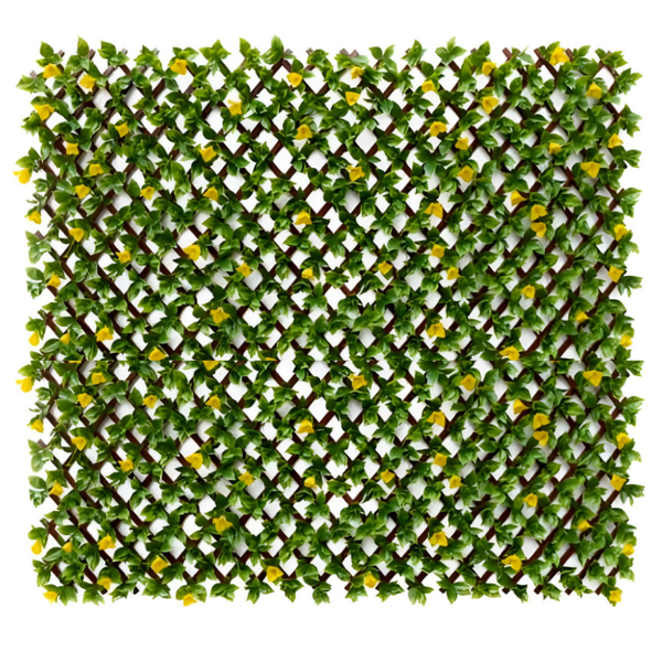 De Gardenia 200x100cm Expandable Wooden Trellis with Artificial Green Leaves – Privacy Screen, Balcony Fence & Wall Décor