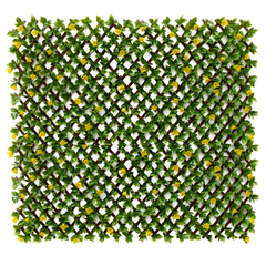 De Gardenia 200x100cm Expandable Wooden Trellis with Artificial Green Leaves – Privacy Screen, Balcony Fence & Wall Décor