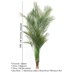 De Gardenia Tall Artificial Areca Palm Plant – 140 cm (4.6 FT) Faux Green Indoor Tree with 5 Branches | Realistic Tropical Décor for Home & Office | Pot Not Included