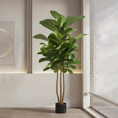 De Gardenia 150cm Artificial Fiddle Leaf Fig Plant with Pot – 3-Stem Faux Indoor Tree for Home, Office & Modern Décor