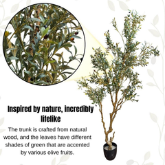 De Gardenia 7.5 FT Artificial Olive Silk Tree – Tall Faux Olive Tree with Lush Green Leaves & Natural-Look Trunk | Indoor & Outdoor Decorative Plant for Home, Office & Balcony