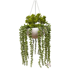 De Gardenia Artificial Hanging Plants – Fern Vine with Multicolor Flowers | Indoor & Outdoor Faux Greenery with Plastic & Wooden Pot