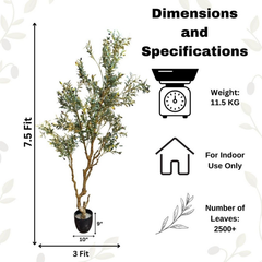De Gardenia 7.5 FT Artificial Olive Silk Tree – Tall Faux Olive Tree with Lush Green Leaves & Natural-Look Trunk | Indoor & Outdoor Decorative Plant for Home, Office & Balcony