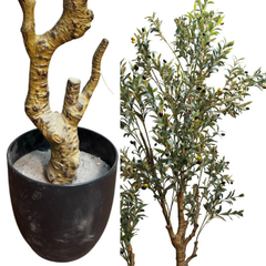 De Gardenia 7.5 FT Artificial Olive Silk Tree – Tall Faux Olive Tree with Lush Green Leaves & Natural-Look Trunk | Indoor & Outdoor Decorative Plant for Home, Office & Balcony