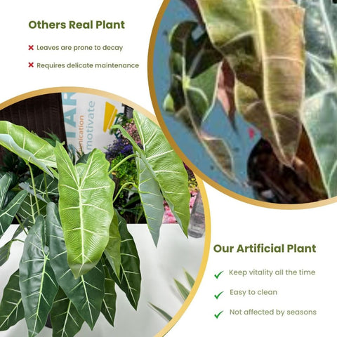 De Gardenia Alocasia Polly Artificial Plant with Pot – 80cm Tall Faux African Mask Plant with Bold Veined Leaves | Indoor Tropical Plant for Home & Office Decor