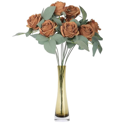 Vintage Artificial Rose Bouquet – 10 Head Silk Flowers with Stems for DIY Décor, Wedding, Wall Wreaths & Indoor Arrangements – Vase Not Included