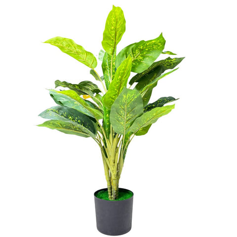 De Gardenia Artificial Dieffenbachia Plant with Pot – 80cm Tall Faux Indoor Plant with Broad Green & Cream Leaves | 4 Stems | Realistic Decorative Plant for Home & Office