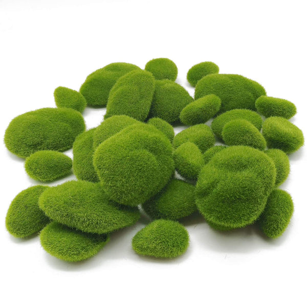 De Gardenia Artificial Moss Rocks – 24 PCS in 3 Sizes | Green Moss Balls & Decorative Stones for Fairy Gardens, Crafts & Floral Decor