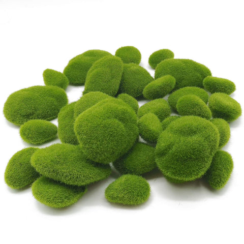De Gardenia Artificial Moss Rocks – 24 PCS in 3 Sizes | Green Moss Balls & Decorative Stones for Fairy Gardens, Crafts & Floral Decor