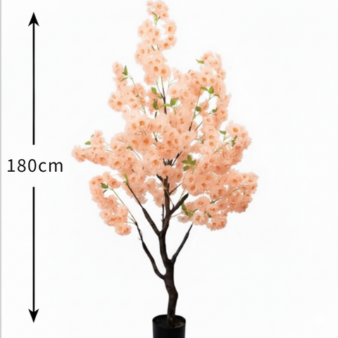 De Gardenia Pink Blossom Tree – 180 cm Tall Artificial Flowering Tree Without Pot | Lifelike Faux Floral Décor for Home & Office