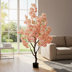 De Gardenia Pink Blossom Tree – 180 cm Tall Artificial Flowering Tree Without Pot | Lifelike Faux Floral Décor for Home & Office