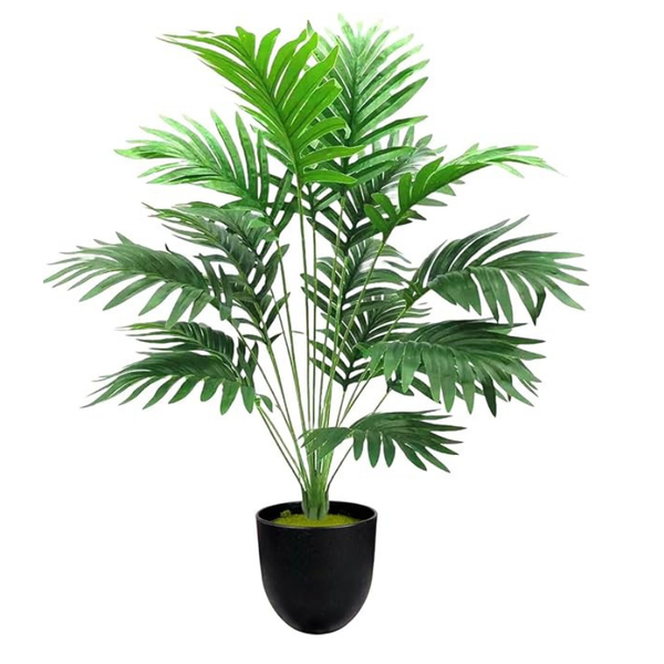 De Gardenia Artificial Palm Plant with Faux Turtle Leaf – 70 cm Tall Tropical Areca Palm Tree with Black Pot | 18 Leaves | Indoor & Outdoor Decorative Plant