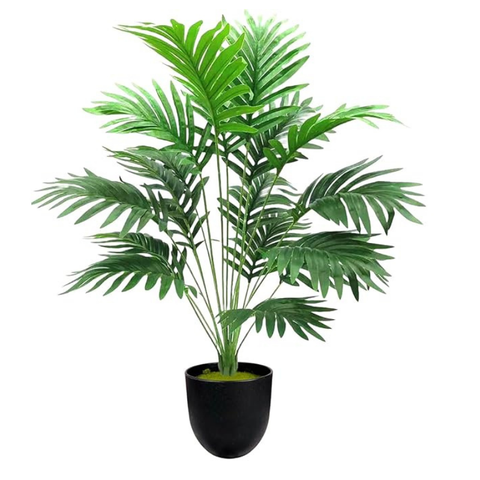 De Gardenia Artificial Palm Plant with Faux Turtle Leaf – 70 cm Tall Tropical Areca Palm Tree with Black Pot | 18 Leaves | Indoor & Outdoor Decorative Plant