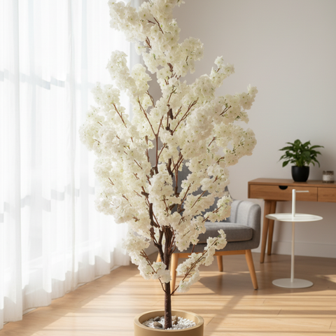 De Gardenia Artificial White Blossom Tree – 180CM Faux Flowering Tree Without Pot | Elegant Decorative Plant for Home, Office & Event Décor
