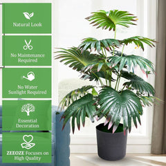 De Gardenia Artificial Licuala Palm Plant with Pot – 2.5 Ft Tall Ruffled Fan Palm Tree | Realistic Faux Tropical Indoor Plant for Home & Office Décor