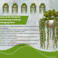 De Gardenia Artificial Hanging Plants – Fern Vine with Multicolor Flowers | Indoor & Outdoor Faux Greenery with Plastic & Wooden Pot