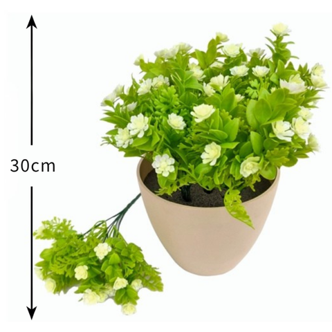 De Gardenia Plastic Greenery with White Flowers – 30 cm Tall Artificial Plant | Lifelike Faux Foliage for Home, Office & Décor