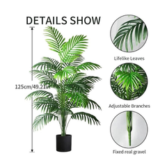 De Gardenia Artificial Areca Palm Tree – 110 cm Tall Faux Tropical Plant with 18 Leaves | UV Resistant Indoor & Outdoor Plant with Pot | Realistic Home, Office & Balcony Decor