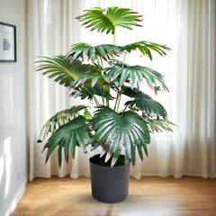De Gardenia Artificial Licuala Palm Plant with Pot – 2.5 Ft Tall Ruffled Fan Palm Tree | Realistic Faux Tropical Indoor Plant for Home & Office Décor