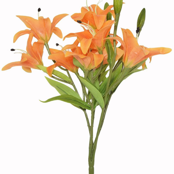 Artificial Real Touch Lily Flower Bunch Faux Orange Lilies with 9 Blooms | Lifelike Bouquet for Home, Office & Event Decoration