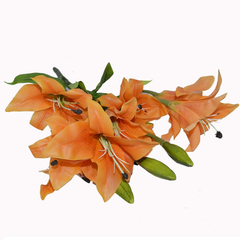 Artificial Real Touch Lily Flower Bunch Faux Orange Lilies with 9 Blooms | Lifelike Bouquet for Home, Office & Event Decoration