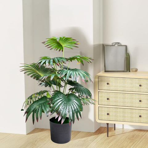 De Gardenia Artificial Licuala Palm Plant with Pot – 2.5 Ft Tall Ruffled Fan Palm Tree | Realistic Faux Tropical Indoor Plant for Home & Office Décor